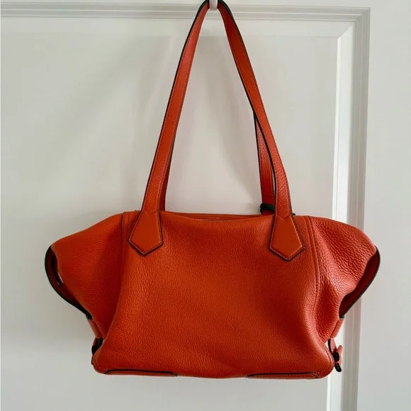 Rare Genuine Tory Burch Perry Satchel Canyon Orange Leather - Picture 3 of 9